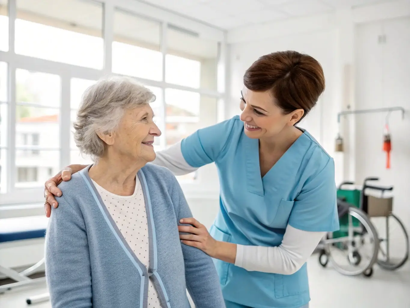 A senior being safely escorted to a doctor's appointment by a caregiver, highlighting transportation services.